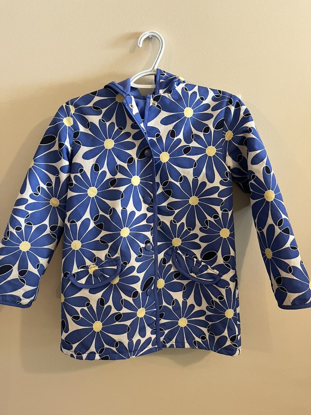 Girls Raincoat Gymboree FLOWER SHOWER M 7/8 Jacket Blue Yellow Daisy Hooded